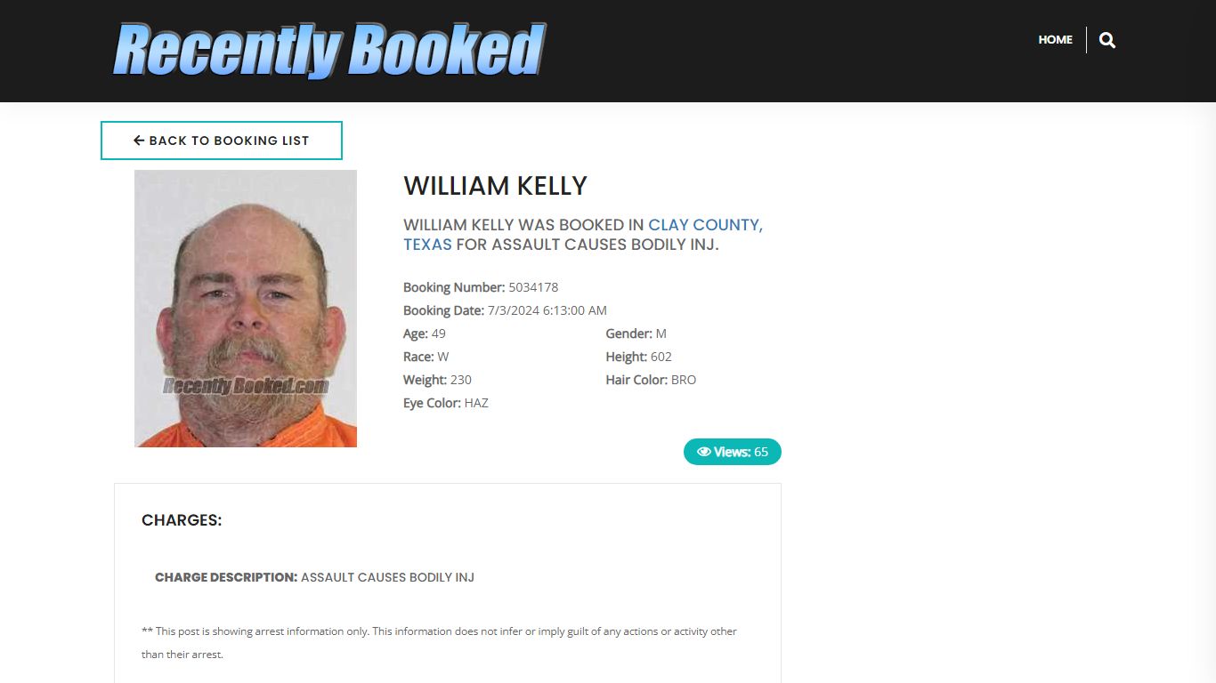 Recent Booking / Mugshot for WILLIAM KELLY in Clay County, Texas