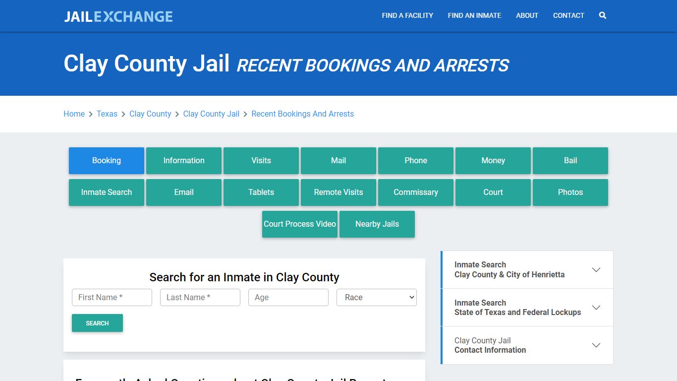 Clay County Jail TX Recent Arrests and Bookings - Jail Exchange